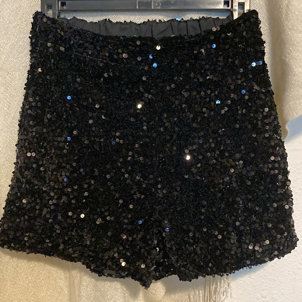 Black Sequined Sparkle Shorts